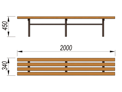 Двухметровая лавочка без спинки 2 м МАФ 1602 в Костроме
