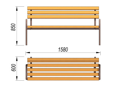 Парковая лавочка со спинкой МАФ 1605 в Костроме